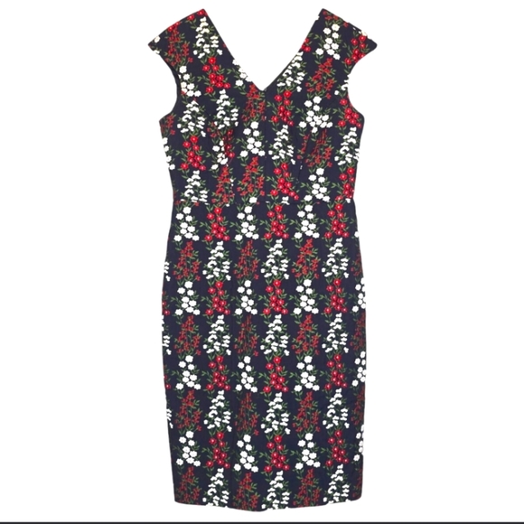 Discreet Floral Capped Sleeve Brooks Brothers Navy Dress Size 2 - Picture 5 of 11